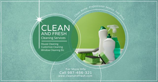 Designvorlage Cleaning Services Offer With Detergents And Sponges für Facebook AD