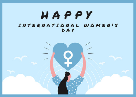 International Women's Day Greeting with Woman holding Heart Card Design Template