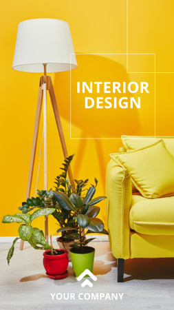 Živý žlutý interiérový design Mobile Presentation Šablona návrhu