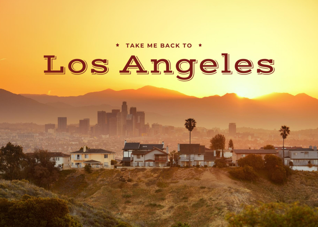 Los Angeles City View At Sunset Postcard 5x7in Tasarım Şablonu