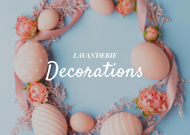 Holiday Decor Offer with Easter Eggs Wreath Flyer A6 Horizontal Design Template