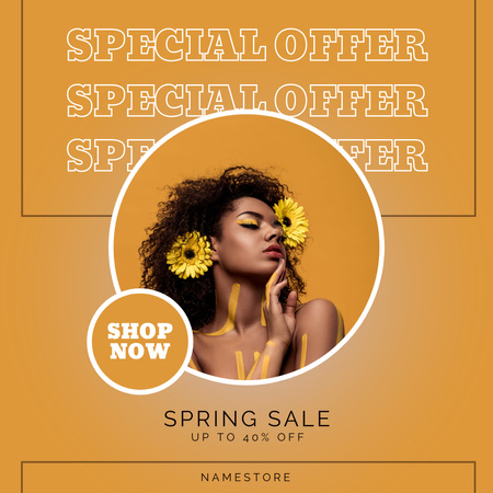 Plantilla de diseño de Especial de venta de primavera con hermosa mujer afroamericana Instagram AD 