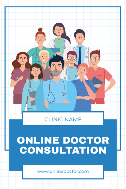 Online Medical Consultation Offer with Team of Doctors Pinterest tervezősablon