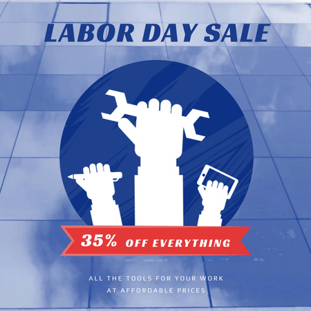 Designvorlage Labor Day Sale with Hands and Tools für Animated Post