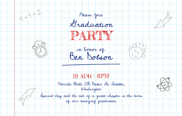 Graduation Party Announcement With Illustrations Invitation 4.6x7.2in Horizontal Design Template