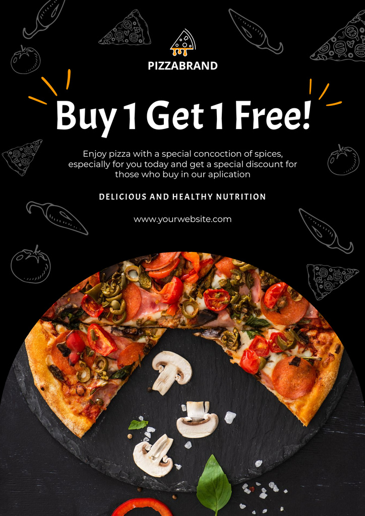 Designvorlage Promotional Offer Pizza on Black für Poster