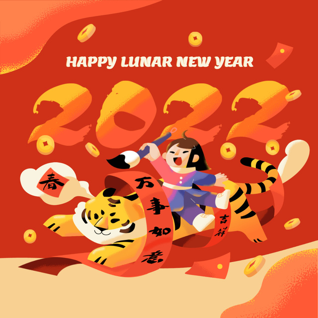 Chinese New Year Holiday Greeting Animated Postデザインテンプレート