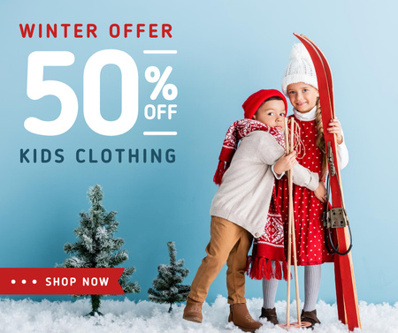 Winter Kids Clothing 50 Percent Offer Facebook Design Template
