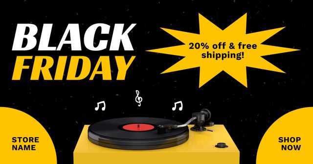Black Friday Sales and Free Shipping of Goods Facebook AD Modelo de Design
