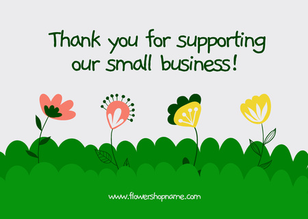 Thank You Message with Cartoon Flowers Card Design Template
