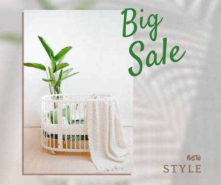 Sale Offer Announcement with Cot in Cozy Nursery Facebook Design Template