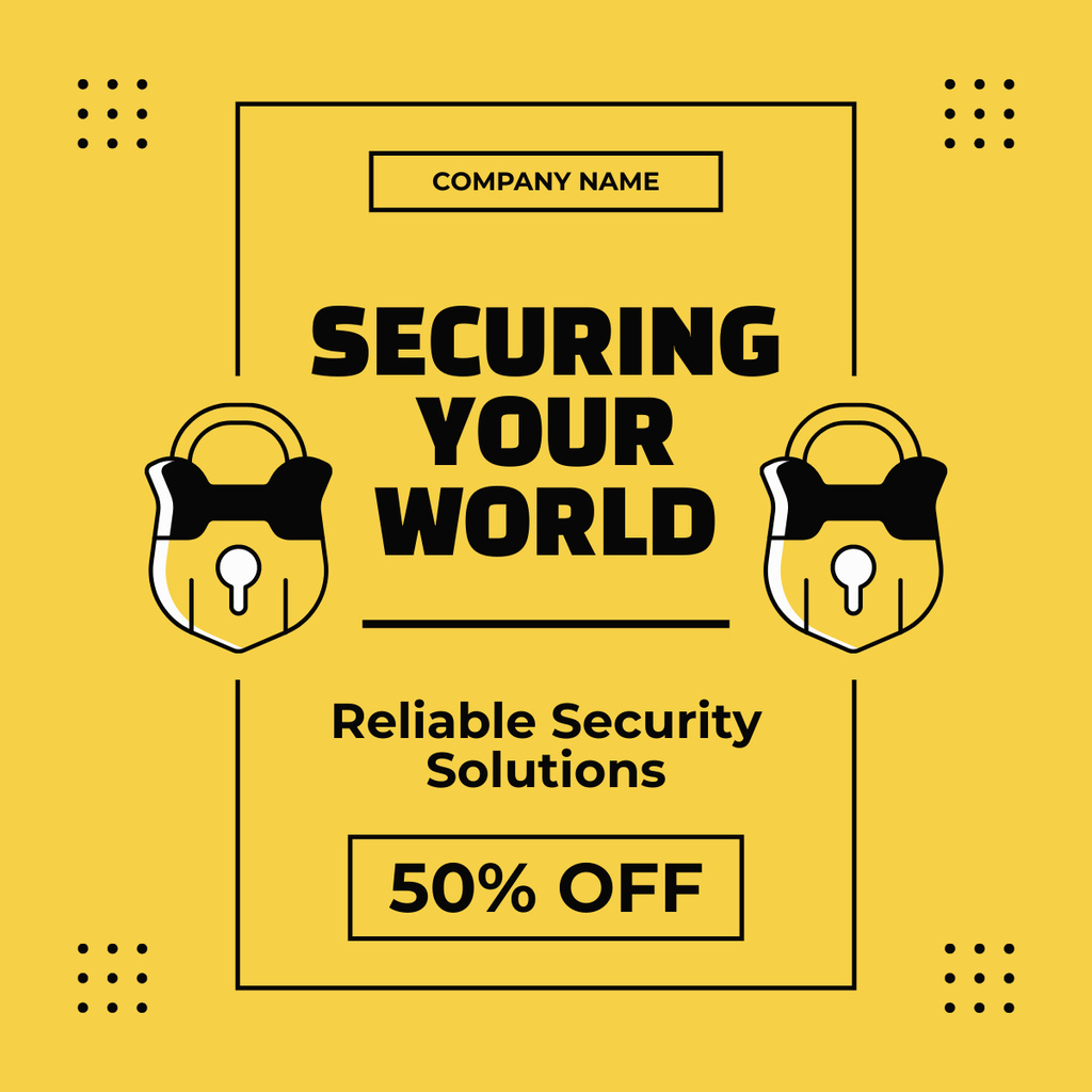 Security Systems Promo on Yellow LinkedIn post tervezősablon