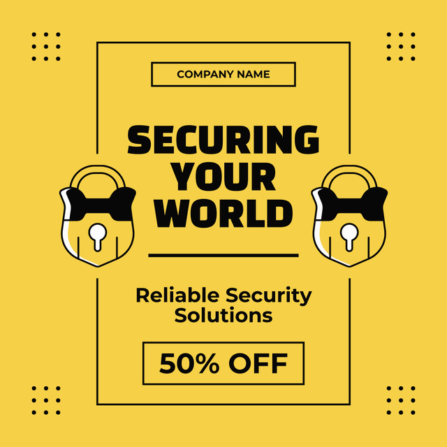 Security Systems Promo on Yellow LinkedIn post Design Template
