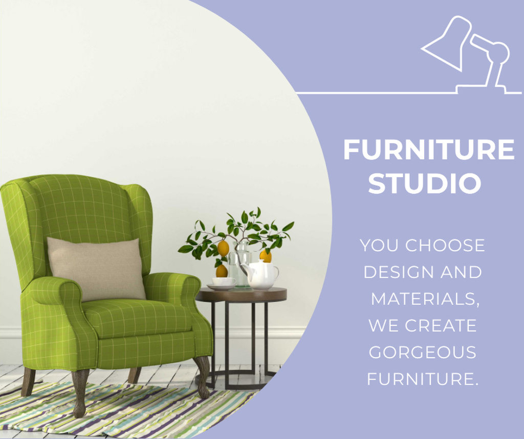 Furniture Studio Armchair in Cozy Room Facebook Design Template