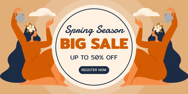 Big Spring Sale Announcement With Illustration Twitter Design Template