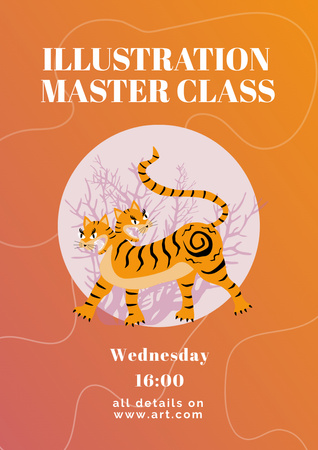 Illustration Masterclass Ad with Tiger Poster A3 Design Template