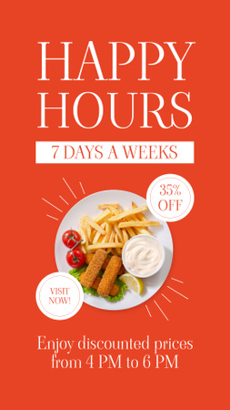 Happy Hours Ad with Tasty French Fries on Plate Instagram Story Design Template