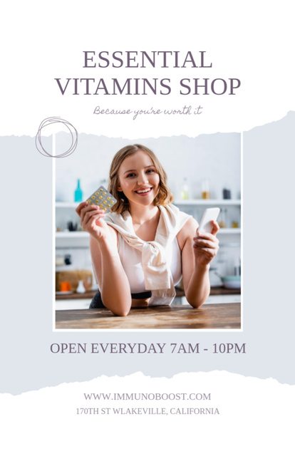 Designvorlage Essential Vitamins Shop Ad für Invitation 5.5x8.5in