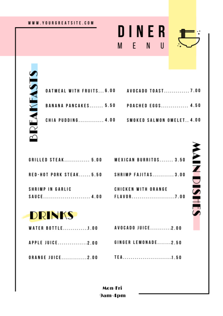 Platilla de diseño Minimal White Diner List Of Dishes Menu
