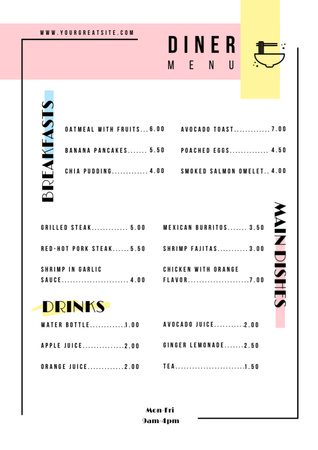 Platilla de diseño Minimal White Diner List Of Dishes Menu