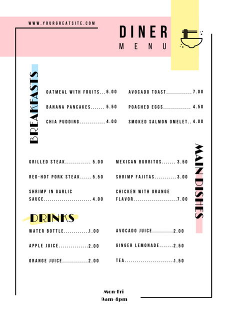 Minimal White Diner List Of Dishes Menu – шаблон для дизайну
