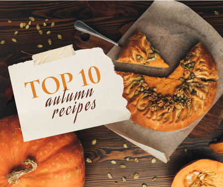Autumn Recipes with Yummy Pumpkin Pie Facebook Design Template