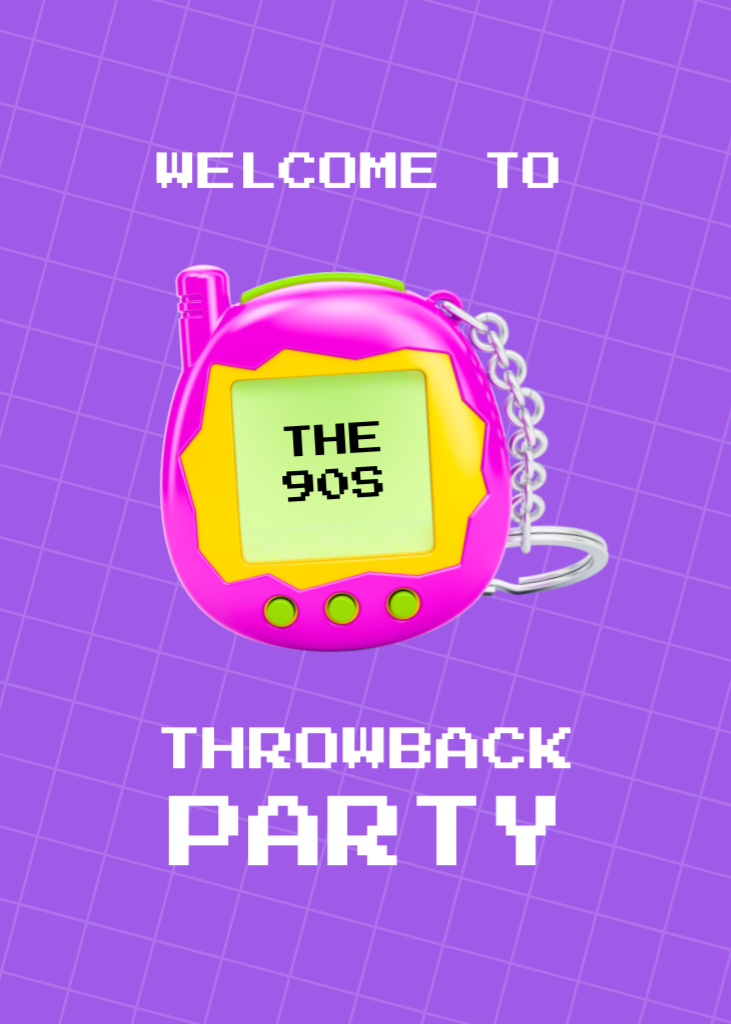 Party Announcement with Tamagotchi Toy Flayer Design Template