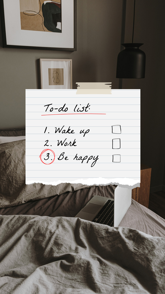To-do List with Cozy Bedroom and Laptop Instagram Story Πρότυπο σχεδίασης