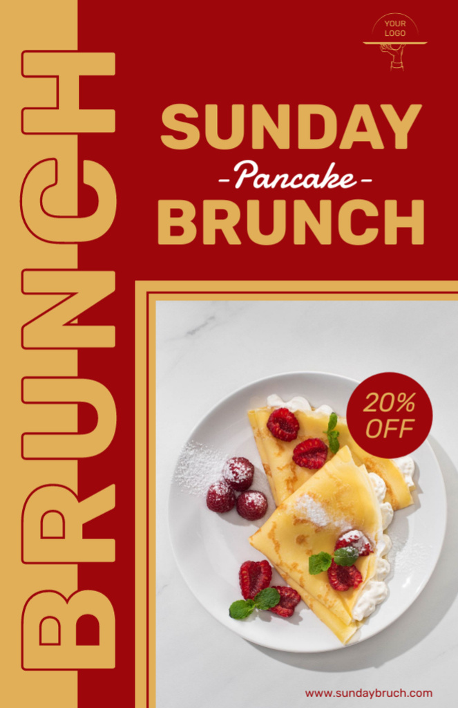 Sunday Brunch Offer with Pancakes Recipe Card Tasarım Şablonu