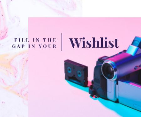 Designvorlage Bieten Sie an, die Wunschliste mit Videokamera zu vervollständigen für Medium Rectangle