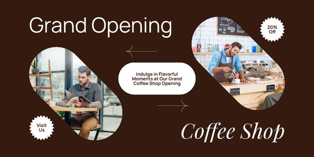 Grand Opening Of Coffee Shop With Big Discounts Twitter Design Template