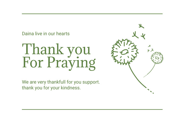 Sympathy Thank you Messages with Dandelions Postcard 4x6in Design Template