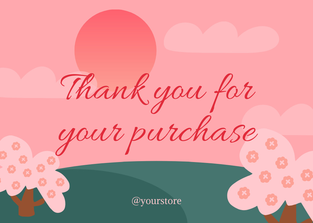 Thank You Message with Pink Landscape Card Šablona návrhu