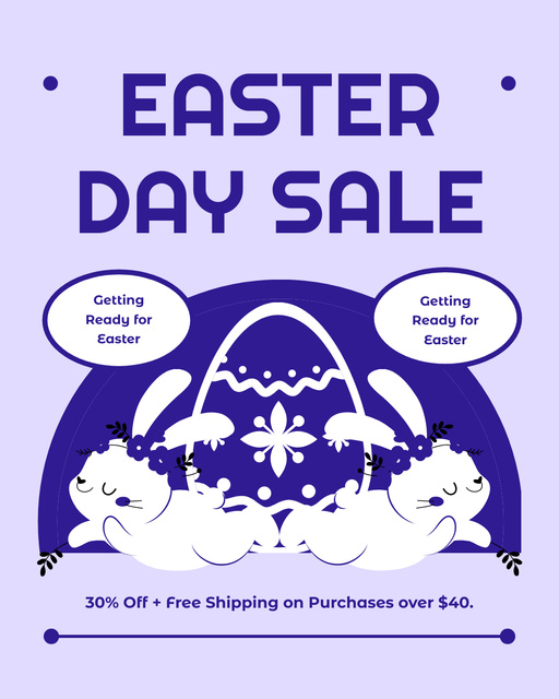 Easter Day Sale Announcement with Adorable White Bunnies Instagram Post Vertical Πρότυπο σχεδίασης