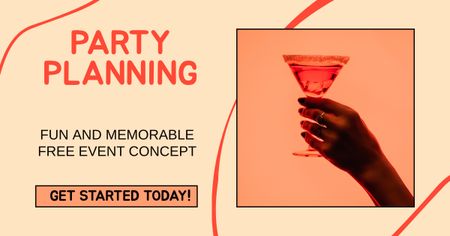 Fun Party Services with Cocktail in Hand Facebook AD Design Template