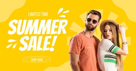 Designvorlage Summer Fashion Sale with Stylish Couple für Facebook AD