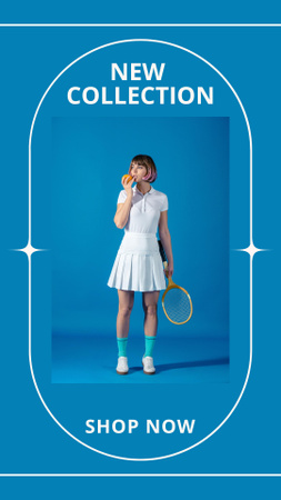 Beautiful Young Girl in Sportswear Holding a Tennis Racket Instagram Story tervezősablon