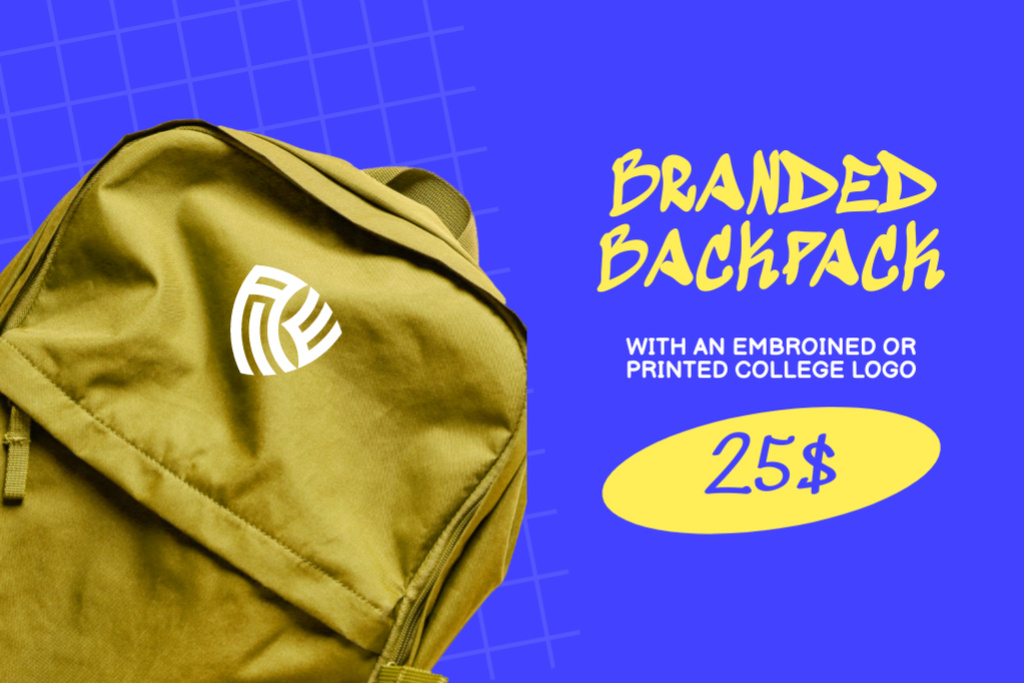 College Apparel and Merchandise with Branded Backpack Label Šablona návrhu