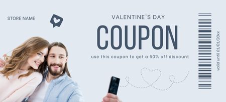 Valentine Day Discount Offer with Beautiful Young Couple Coupon 3.75x8.25in Design Template