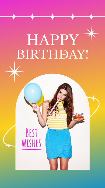 Colorful Birthday Greeting With Wishes And Cake Instagram Video Story Πρότυπο σχεδίασης