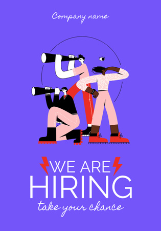 Vacancy Ad with People Looking Through Spyglass in Purple Poster 28x40in – шаблон для дизайна