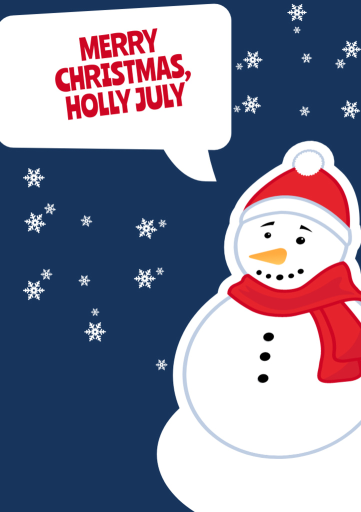 Cute Snowman for Christmas in July Greeting Postcard A5 Vertical Design Template