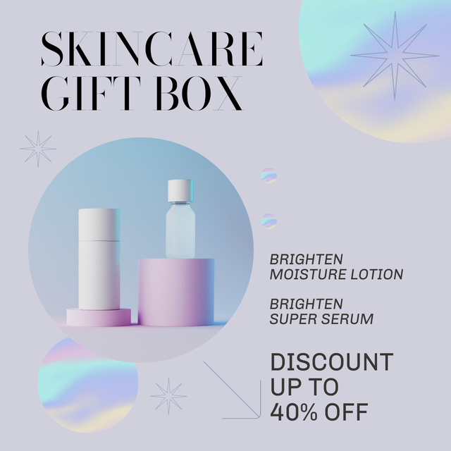 Skincare Gift box with Beauty Products Blue Instagramデザインテンプレート