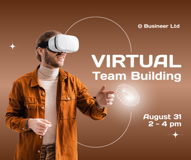 Virtual Team Building Announcement with Man using Glasses Facebook tervezősablon
