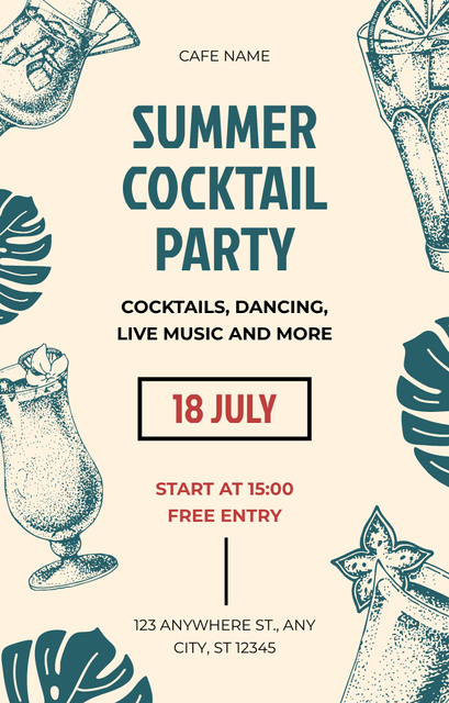 Summer Cocktails and Dance Party Invitation 4.6x7.2in tervezősablon