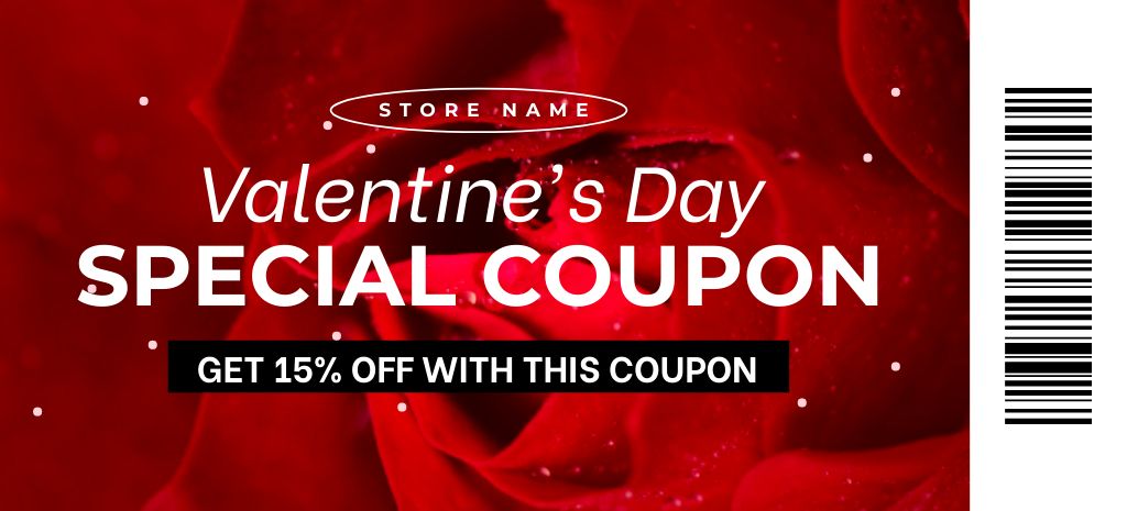 Special Discount for Valentine's Day with Red Rose Coupon 3.75x8.25in Design Template