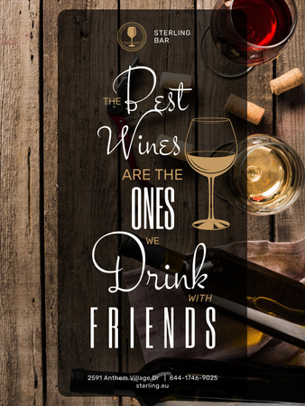 Bar Promotion with Friends Drinking Wine Poster US Design Template