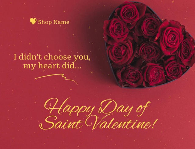 Valentine's Greeting with Beautiful Red Roses in Box Postcard 4.2x5.5in Šablona návrhu