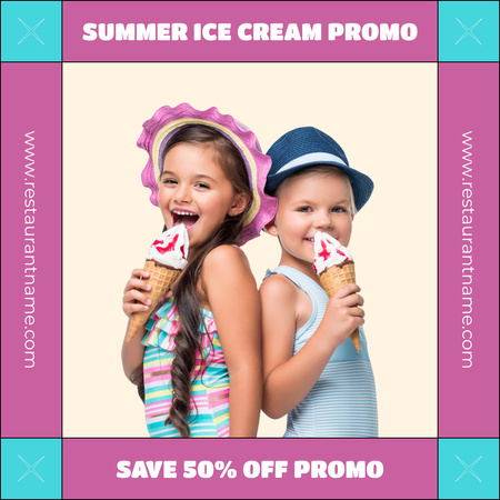 Happy Kids Enjoying Summer Ice-Cream Animated Post Design Template