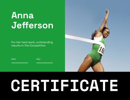 Ontwerpsjabloon van Certificate van sportprestatieprijs met vrouwelijke winnaar
